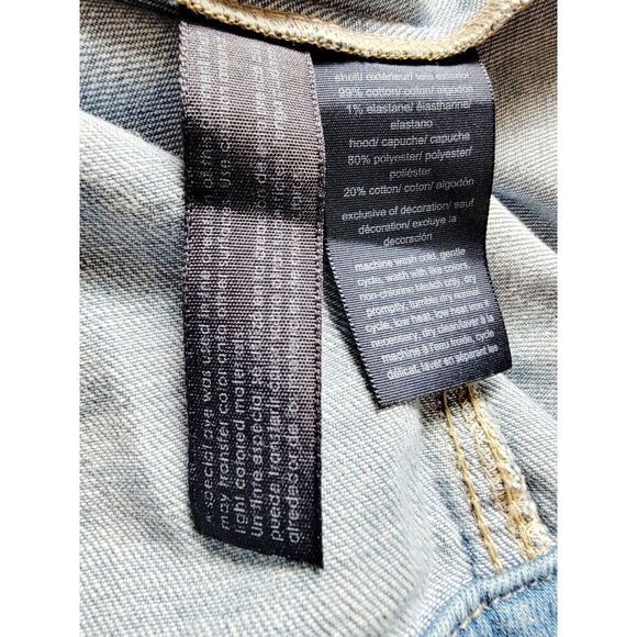 Tommy Hilfiger 2X Hoodie Women Full Zip Denim Jacket Patches Acid Wash - Picture 10 of 13